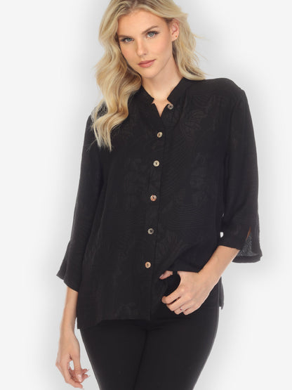 Classic Citron Style Blouse Solid Silk Black Blouse