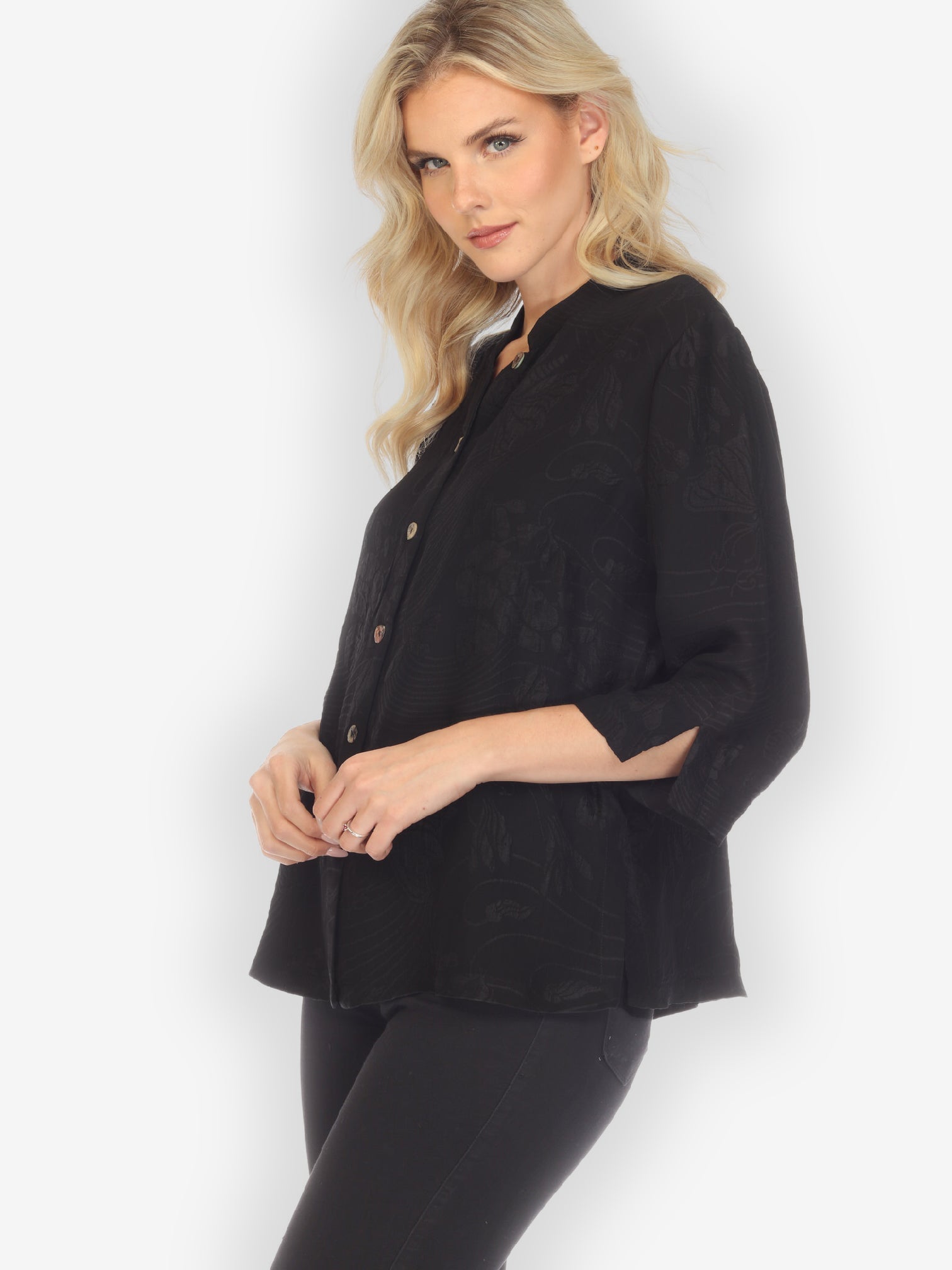 Classic Citron Style Blouse Solid Silk Black Blouse