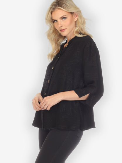 Classic Citron Style Blouse Solid Silk Black Blouse