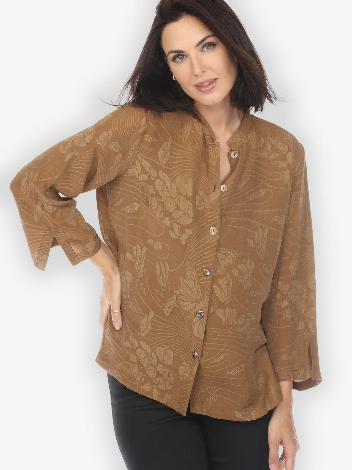 Citron Style Blouse Solid Bronze Silk Blouse