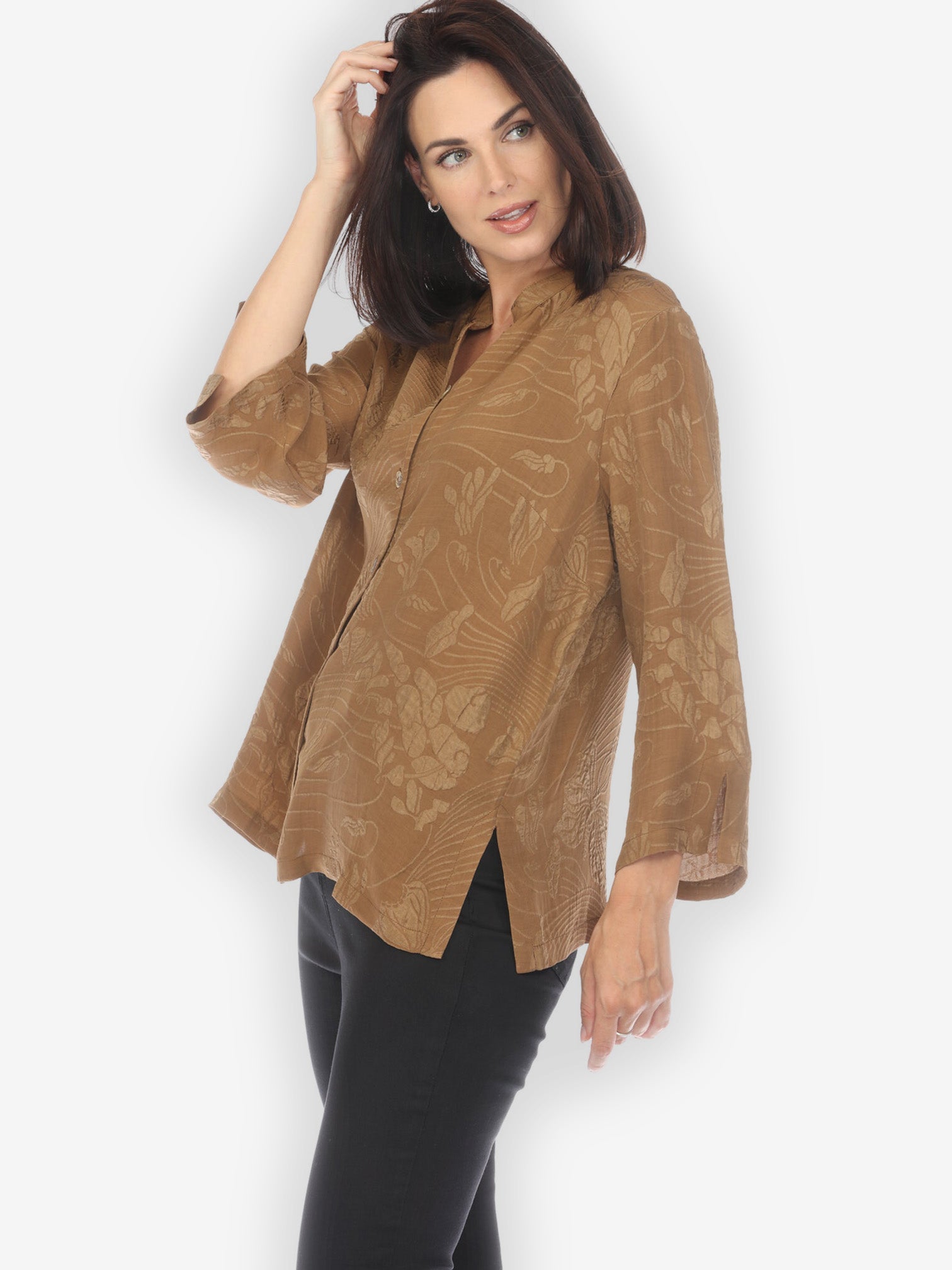 Citron Style Blouse Solid Bronze Silk Blouse