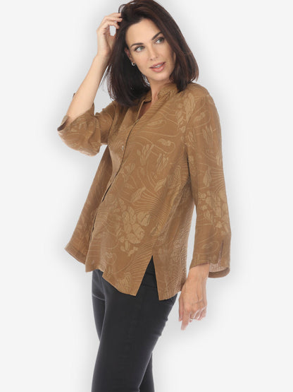 Citron Style Blouse Solid Bronze Silk Blouse