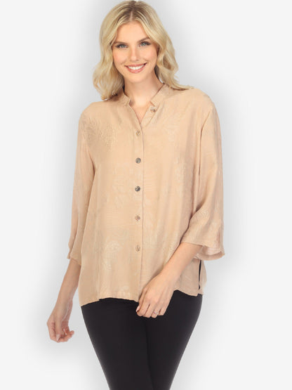 Classic Citron Style Blouse Solid Caramel Silk Blouse
