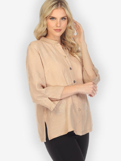 Classic Citron Style Blouse Solid Caramel Silk Blouse