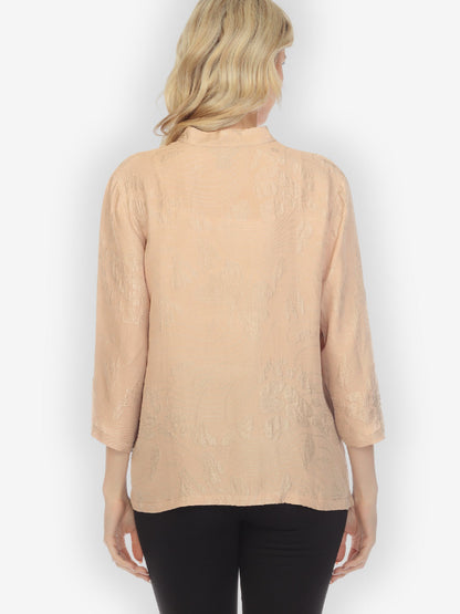 Classic Citron Style Blouse Solid Caramel Silk Blouse