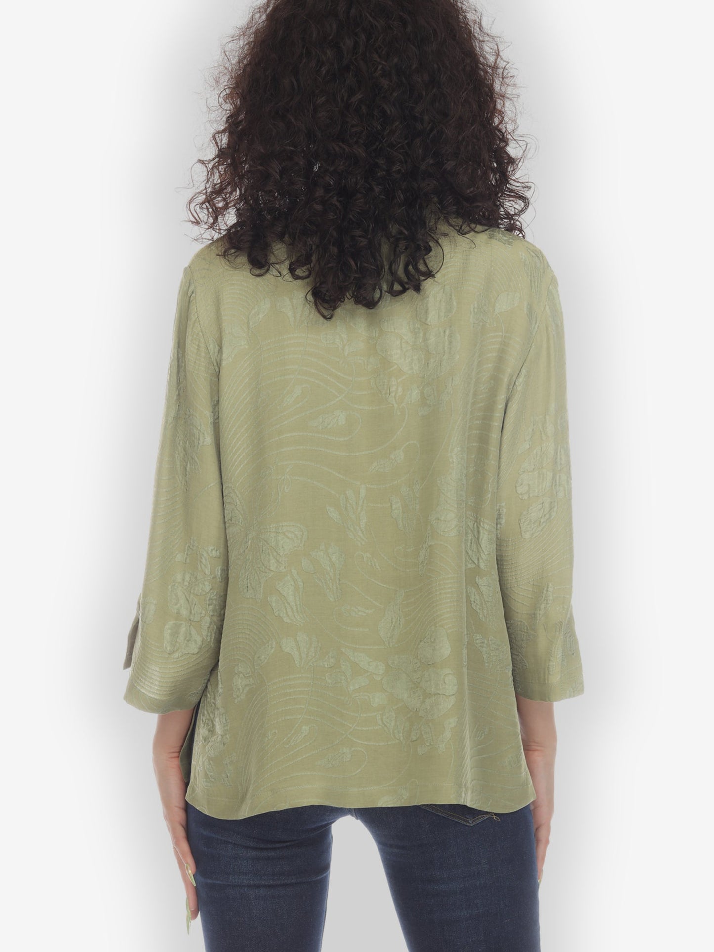 Classic Citron Style Blouse Solid Olive Silk Blouse