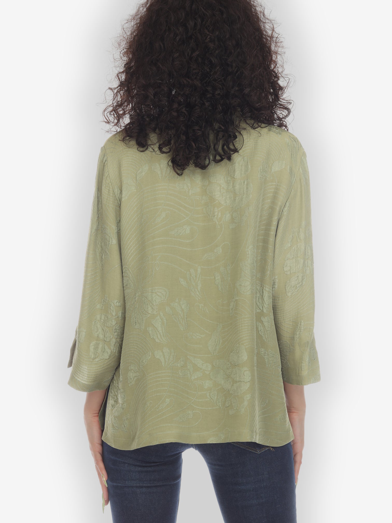 Classic Citron Style Blouse Solid Olive Silk Blouse