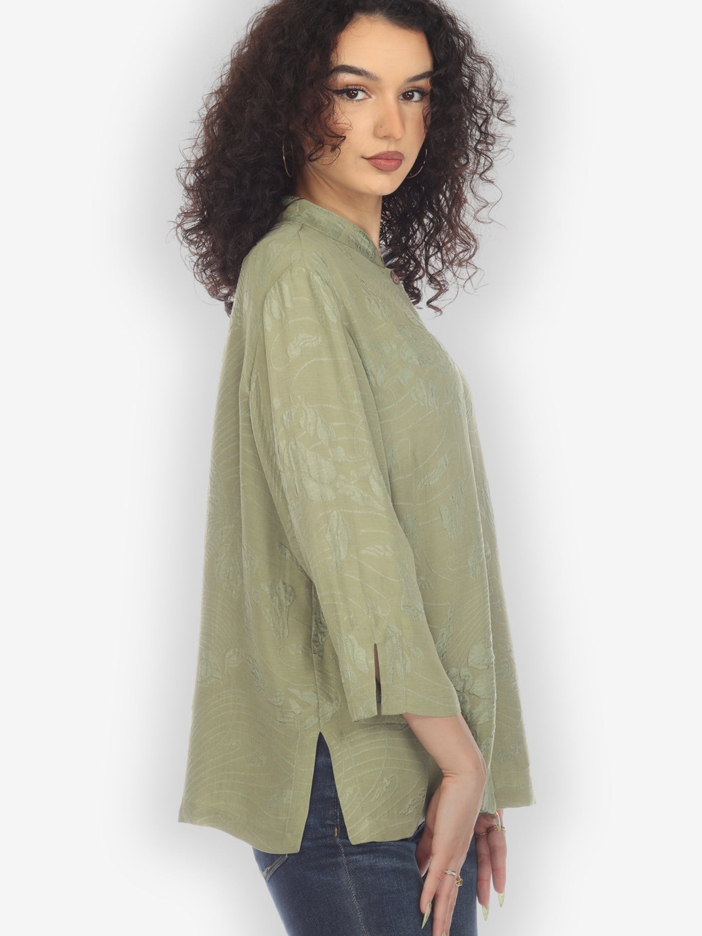 Classic Citron Style Blouse Solid Olive Silk Blouse