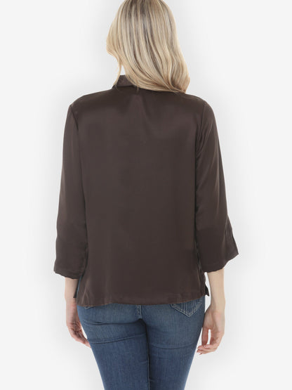 Classic Citron Style Blouse Solid Silk Satin Dark Umber Silk Blouse