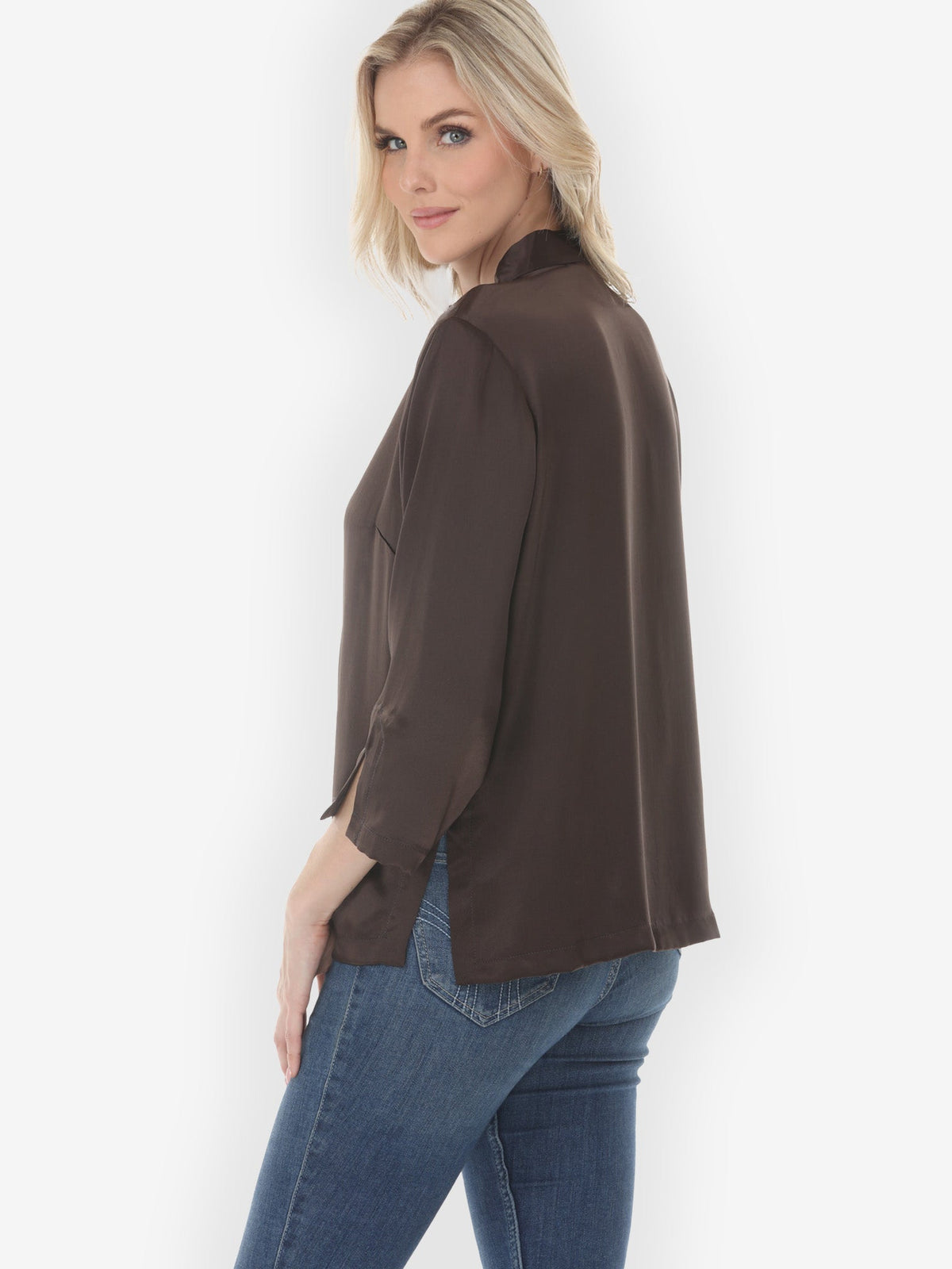 Classic Citron Style Blouse Solid Silk Satin Dark Umber Silk Blouse