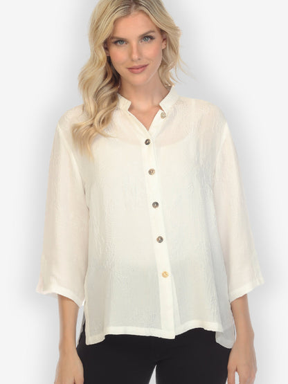 Classic Citron Style Blouse Solid White Silk Blouse