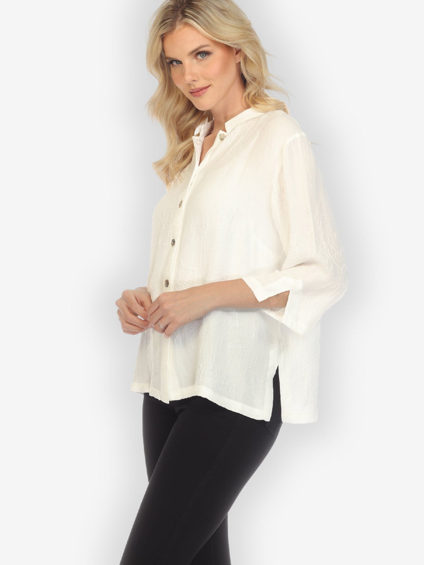 Classic Citron Style Blouse Solid White Silk Blouse