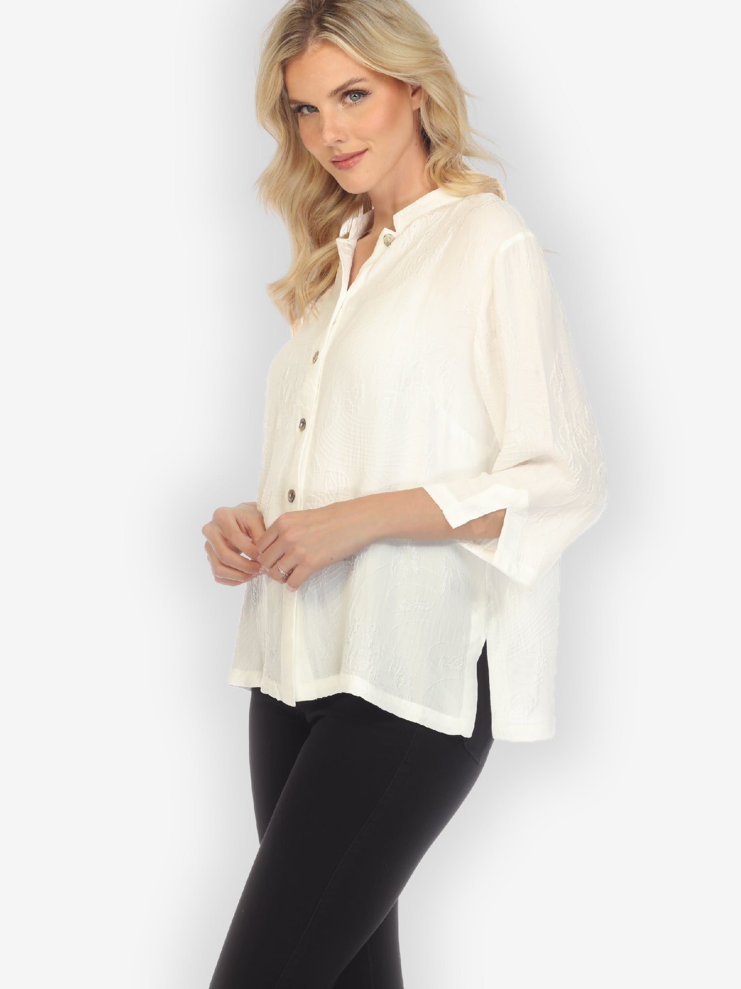 Classic Citron Style Blouse Solid White Silk Blouse