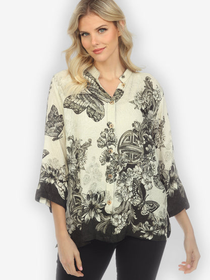 Classic Citron Style Blouse Tasteful Butterfly Art Silk Blouse