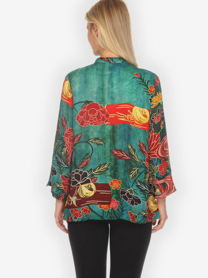 Citron Classic Blouse Underwater Garden Silk Blend Blouse