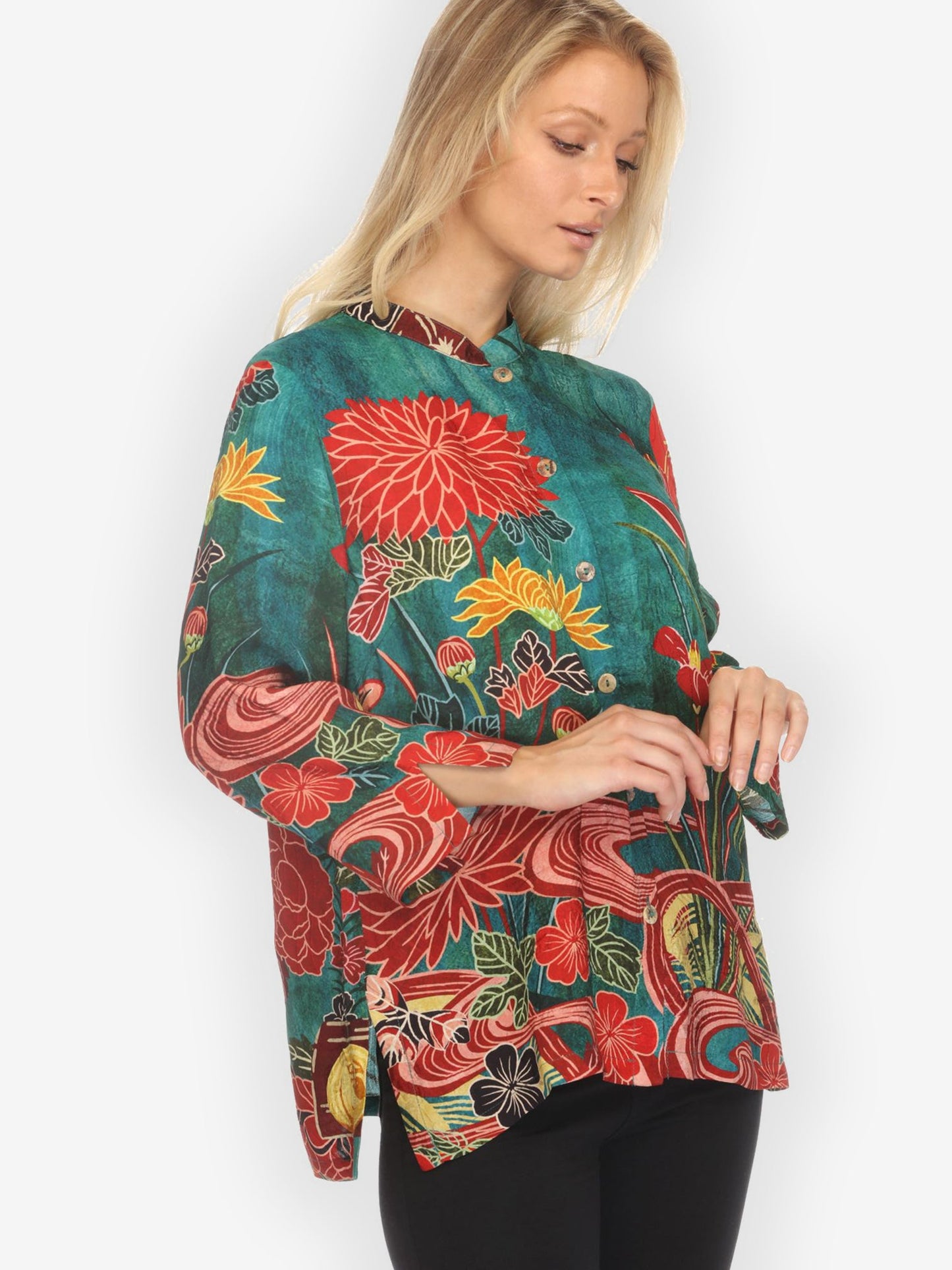 Citron Classic Blouse Underwater Garden Silk Blend Blouse