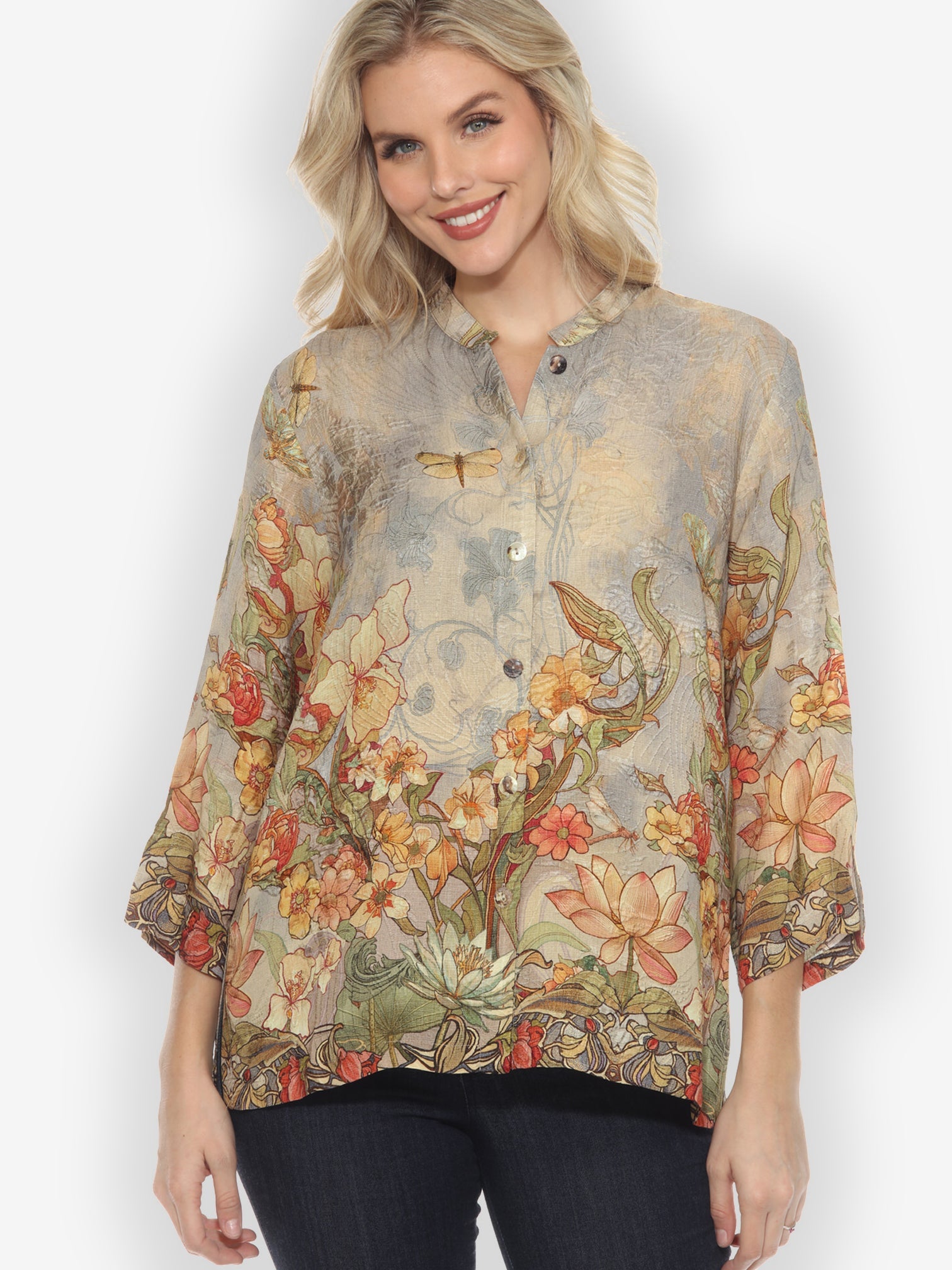Citron Style Blouse Vintage Art Nouveau Silk Blouse