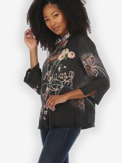 Citron Style Blouse Vintage Kimono Art Silk Blouse