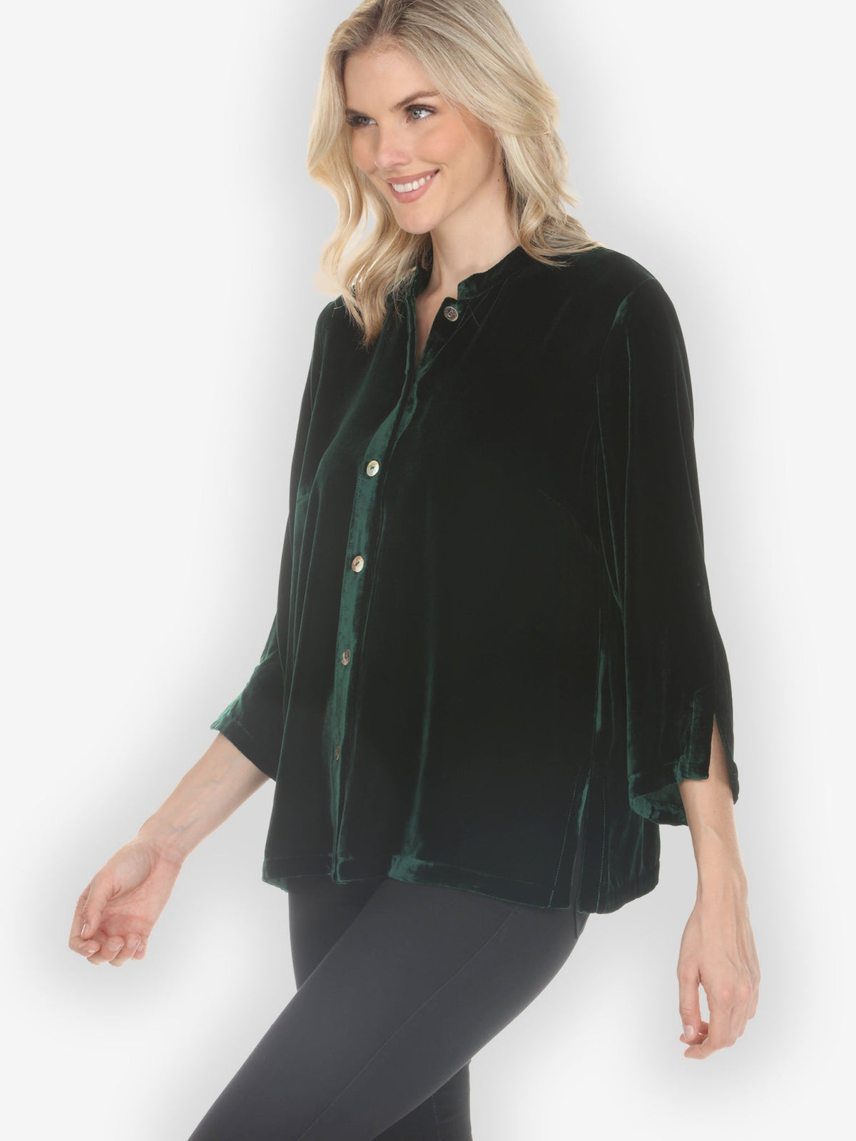 Citron Classic Blouse Solid Velvet Dark Forest Green Blouse