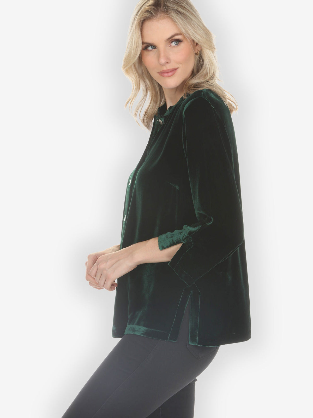 Citron Classic Blouse Solid Velvet Dark Forest Green Blouse
