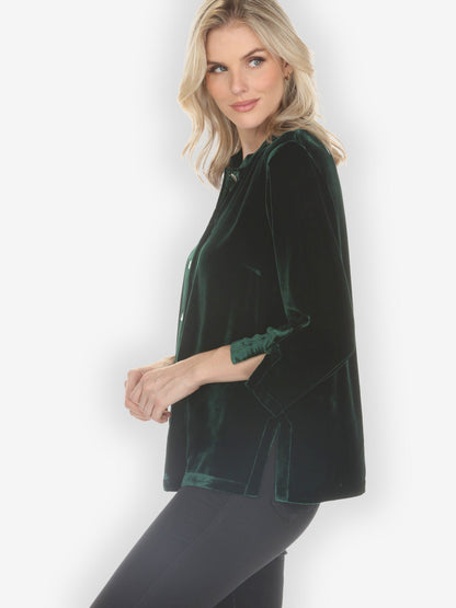 Citron Classic Blouse Solid Velvet Dark Forest Green Blouse