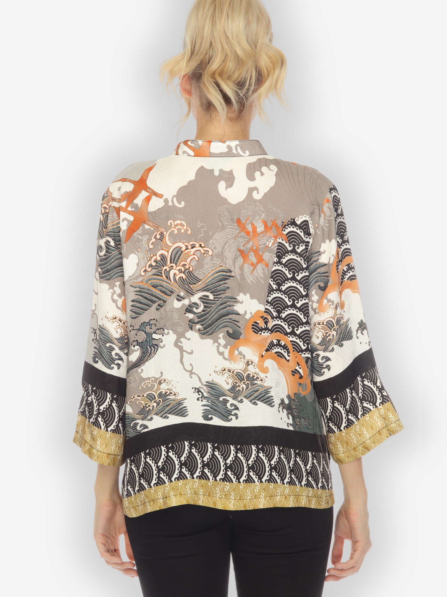 Classic Citron Style Blouse Waves and Cranes Silk Blouse
