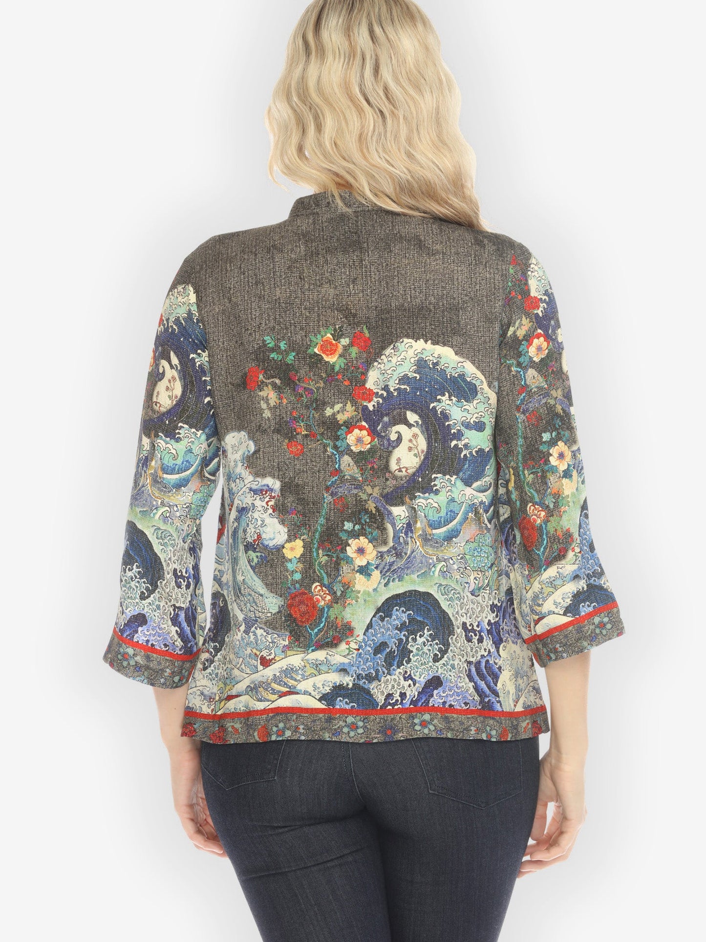 Citron Style Blouse Waves Art in Dark Gray Silk Blouse
