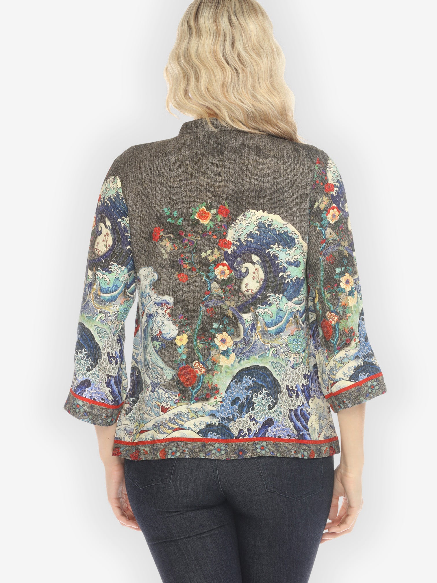 Citron Style Blouse Waves Art in Dark Gray Silk Blouse
