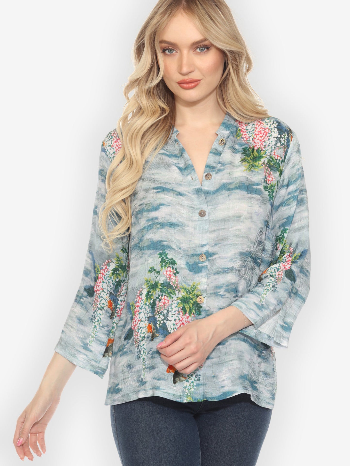 Citron Style Blouse Water and Koi Classic Citron Silk Blouse