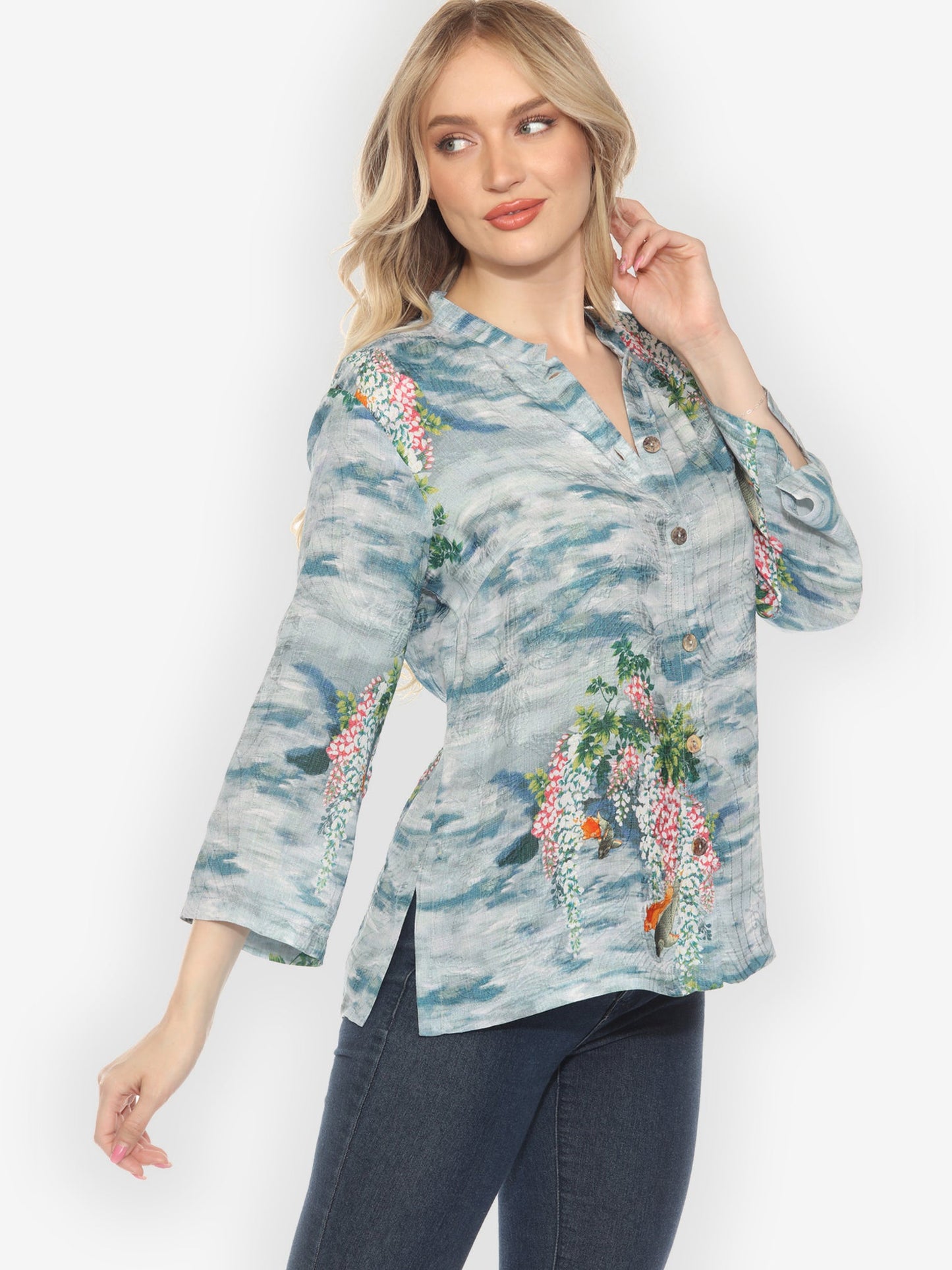 Citron Style Blouse Water and Koi Classic Citron Silk Blouse