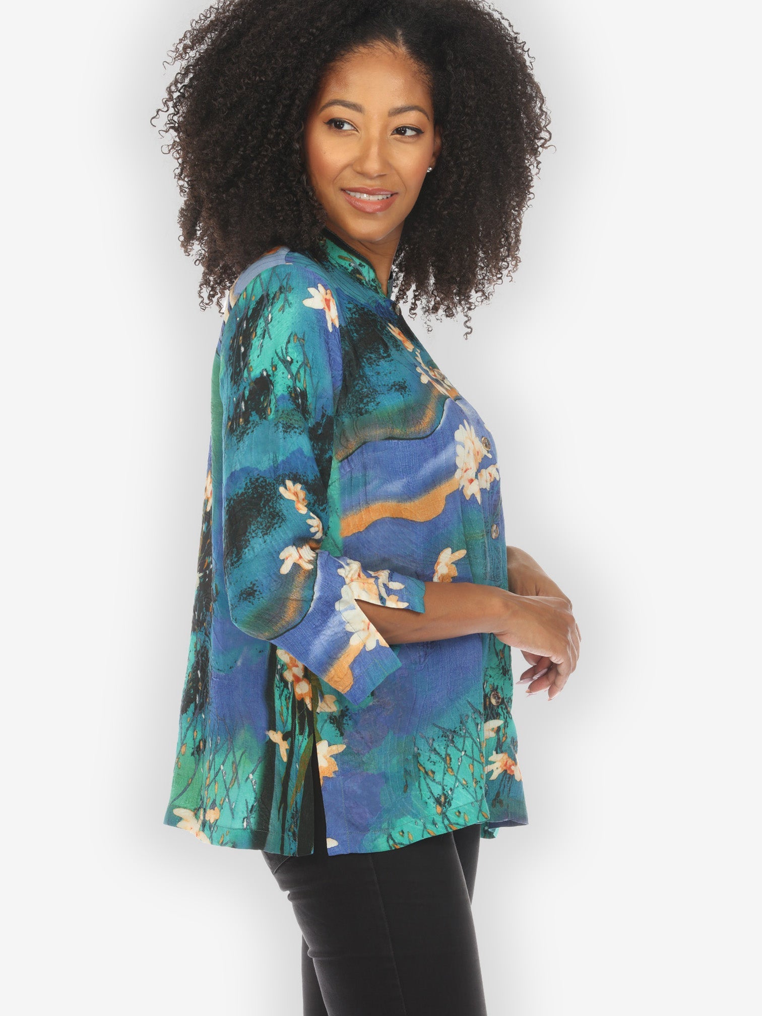 Citron Style Blouse Water Color Blossom Silk Blouse