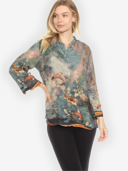 Citron Style Blouse Watercolor Koi Silk Blouse