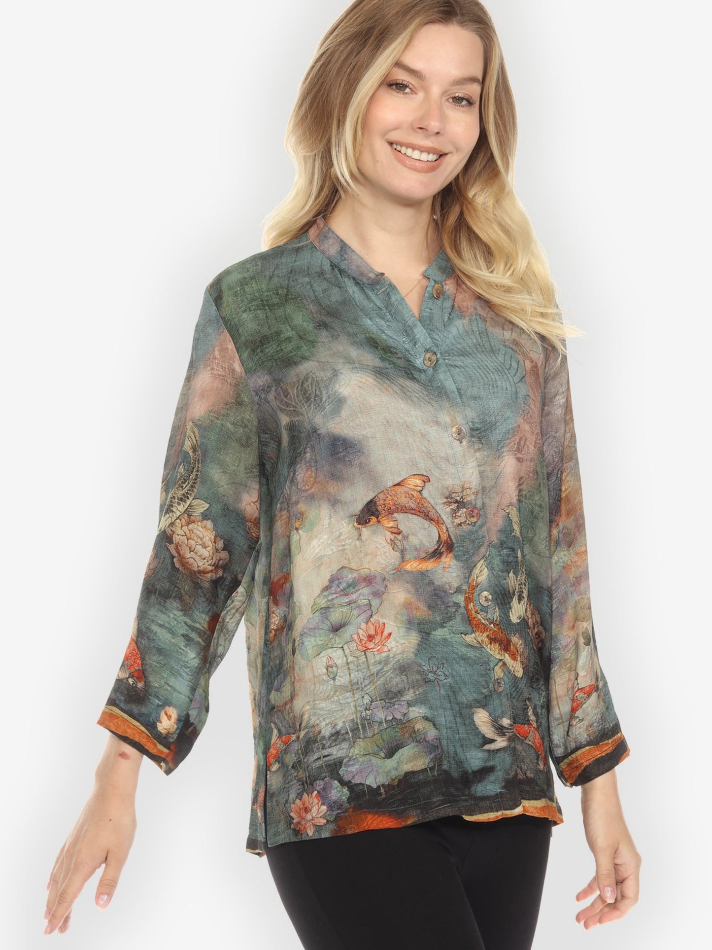 Citron Style Blouse Watercolor Koi Silk Blouse