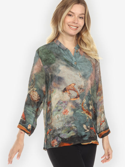 Citron Style Blouse Watercolor Koi Silk Blouse