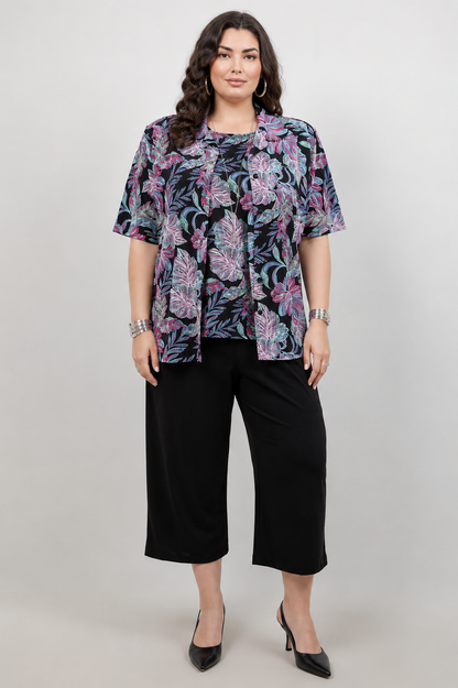 Vikki Vi Jersey Tropical Nights Camp Shirt