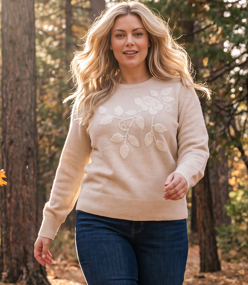 sweater Blouson Sleeve Embroidered Sweater