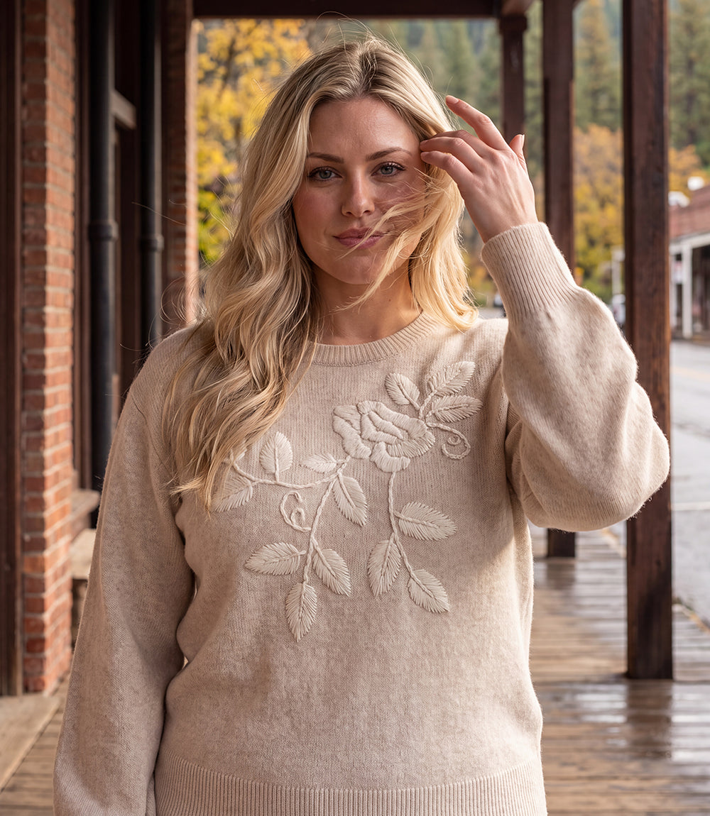 sweater Blouson Sleeve Embroidered Sweater