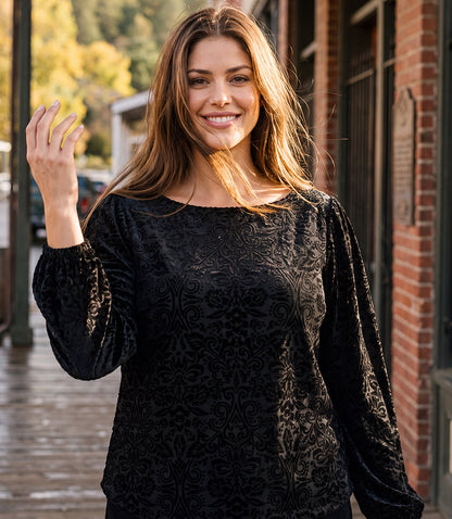 top Blouson Sleeve Velvet Burnout Boatneck Top