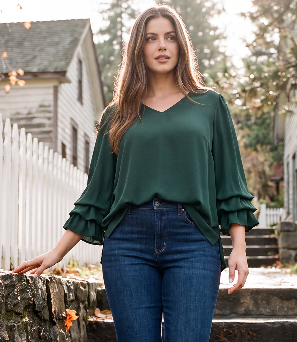 top Layered Sleeve Asymmetric Top