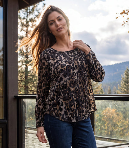 top Long Sleeve Velvet Burnout Shirttail Top