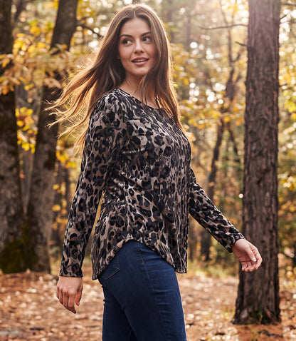 top Long Sleeve Velvet Burnout Shirttail Top