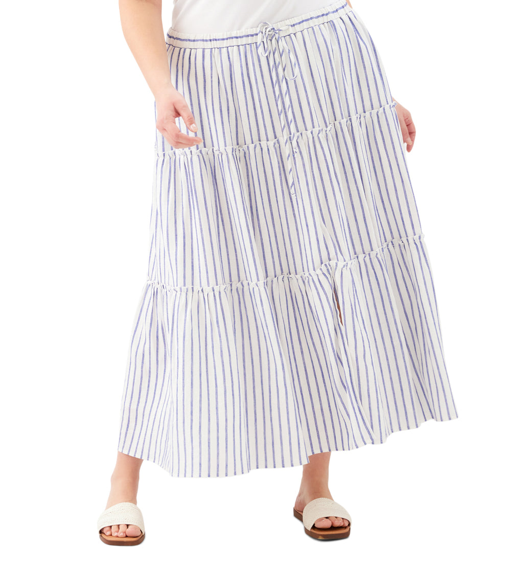 bottom Plus Size Stripe Tiered Midi Skirt
