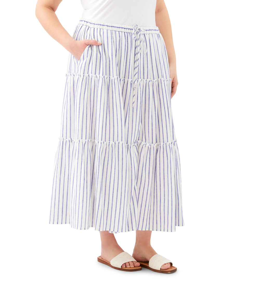 bottom Plus Size Stripe Tiered Midi Skirt
