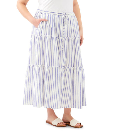 bottom Plus Size Stripe Tiered Midi Skirt