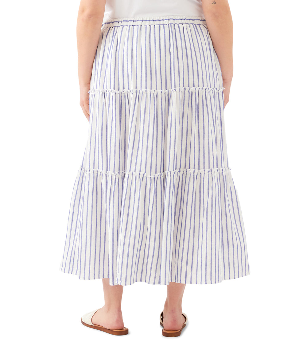 bottom Plus Size Stripe Tiered Midi Skirt