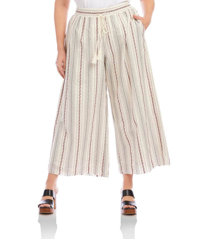 bottom Plus Size Stripe Embroidered Cropped Drawstring Pants