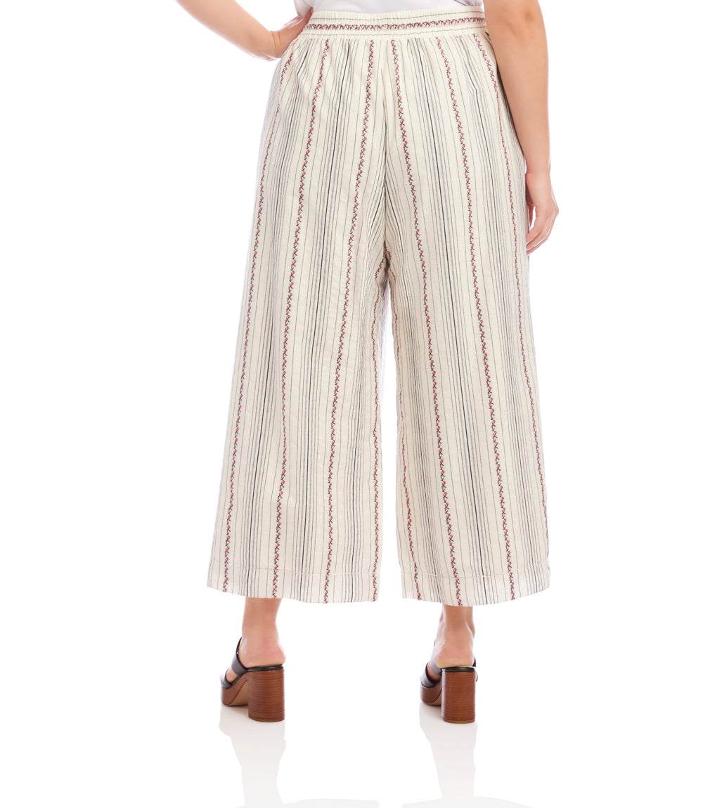 bottom Plus Size Stripe Embroidered Cropped Drawstring Pants