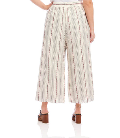 bottom Plus Size Stripe Embroidered Cropped Drawstring Pants