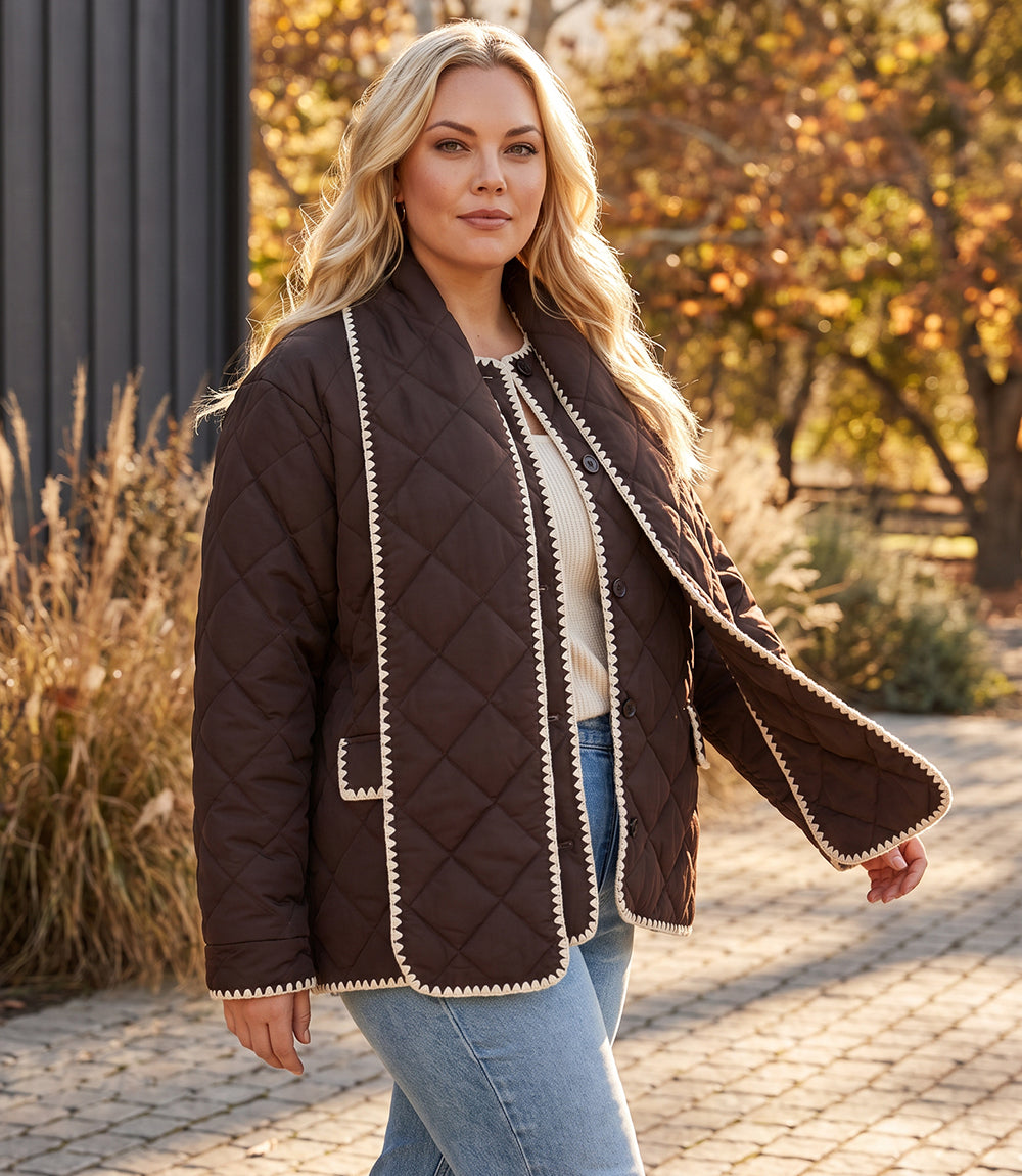 outerwear Plus Size Edge Stitch Quilted Scarf Jacket