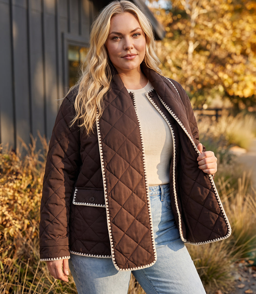 outerwear Plus Size Edge Stitch Quilted Scarf Jacket